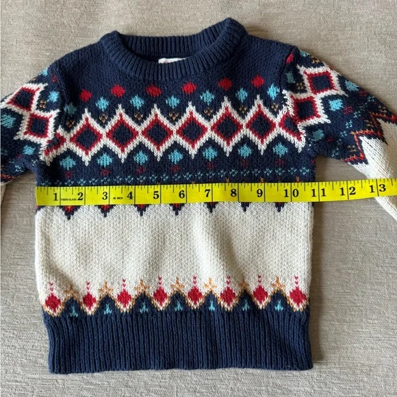 Cat & Jack Baby Boy Fair Isle Sweater 12M Navy Cream Red Winter Knit Pullover - Picture 5 of 6